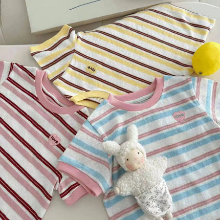 Bear Leader Summer Striped Printed Short Sleeved T-shirt Girls Clothes Fashion New Color Blocked Children's Casual Top