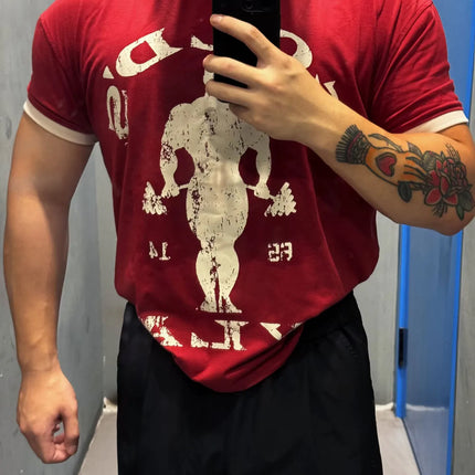 Men Fitness Cotton T-Shirt Printed - Summer Breathable Gym Running Top