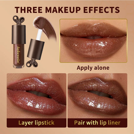 2pcs/set Honey Chocolate Lip Glaze Gloss Long-lasting Moisturizing Lip Oil Enhancing Complexion Reducing Lip Lines Lip Glosses