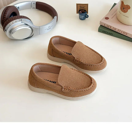 Spring Kids Loafers Suede Minimalist Trendy Unisex Boys Girls Leather Shoes Versatile Slip-resistant Solid Color Children Shoe