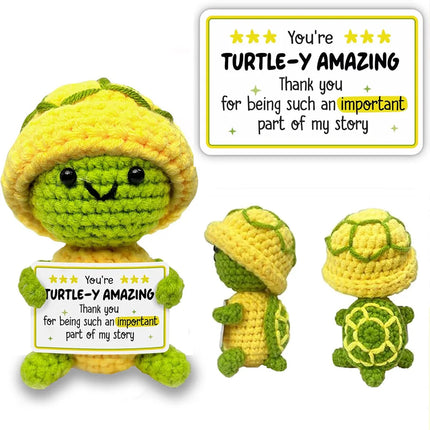 Positive Energy Pocket Hug Crochet Doll, Mini Handmade Knitted Plush Potato Turtle Vegetable Duck Funny Support Gift with Card