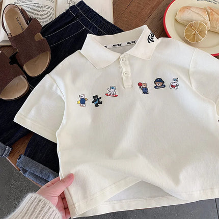 Children's Summer Short sleeved 2025 New Cartoon Korean Polo Shirt Clothing for Boys, Versatile and Cute Collar T-shirt Trend