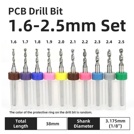 PCB Drill Bit 10pcs Tungsten Steel Micro Diameter Drill Bit Set 1/8 "Fixed Handle Mini Cnc Drill Bit 0.1-3.175mm