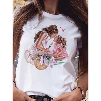 Cartoon Mom Son Daughter Printed Kids T-Shirt Summer Casual Harajuku Girls Boys Short Sleeve Fashion Cotton Children Clothes Tops
