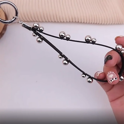 New Rivet Leather Rope Keychain Goth Creative Personality Punk Phone Case Hanging Rope Keychain Gift Trendy Charm Accessories