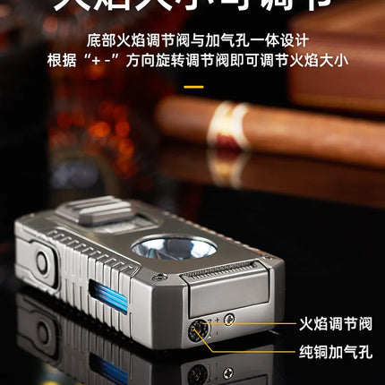 Portable Multi-function Jet Lighter with V-shaped Cigar Cutter Cigar Cigarette Holder Men's Cigarette Lighter, Gentleman's Taste