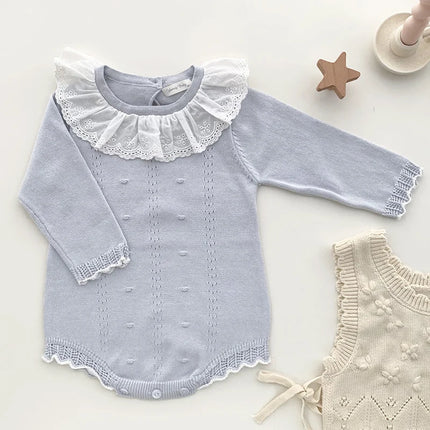 New Lace Baby Knitted Romper Autumn Girl Overall Baby Girls Romper Ruffle Long Sleeve Newborn Baby Clothes Infant Baby Jumpsuits