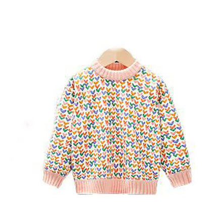 MILANCEL Kids Autumn Sweater Girls Sweet Fleece Padded Love Knitwear Children 1-7T Cute Knit Fashion Pullover