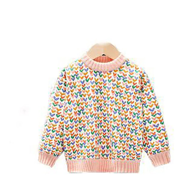 MILANCEL Kids Autumn Sweater Girls Sweet Fleece Padded Love Knitwear Children 1-7T Cute Knit Fashion Pullover