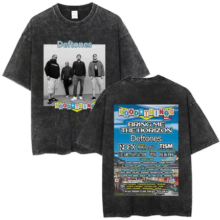 New Arrival Mens Clothes Tee Shirt Homme Washed Vintage Rock Band Deftones Private Music Graphic  Men Clothing New in Top & Tees