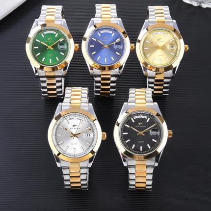 Ricecgo 1Pc Men's Classic Quartz Watch - Business Style, Round Dial, Bar Scale, Dual Calendar Display, Stainless Steel Strap, Quartz Movement, Suitable for Daily Wear, Ideal Gift for Birthdays or Special Occasions