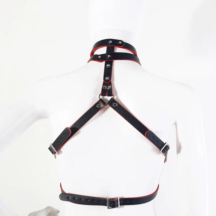 Red and Black One Piece Restraint Suit Leather Strap Outfit Knotted Uniform Sexy Lace Up Lingerie Women Accessories BDSM Product