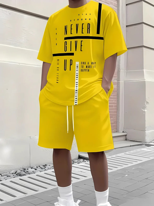 Hot selling men's breathable casual short sleeved shorts set 3D printed outdoor urban street top shorts casual two-piece set