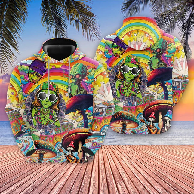 Harajuku Fashion Alien Graphic Sweatshirts Trippy Mushroom Y2k Hoodies For Men Clothes Cartoon Boy Pullovers Hip Hop UFO Hoodie