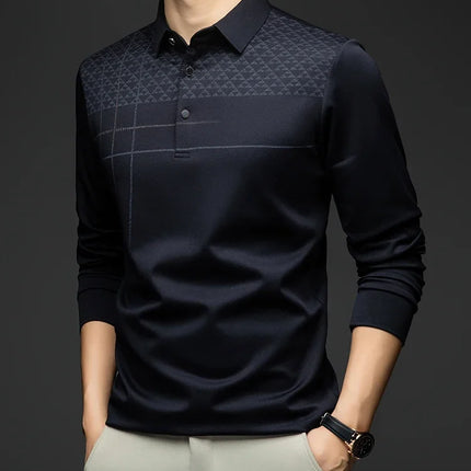 Formal Polo Tshirts Men Graphic Design Long Sleeve Shirt Collar Office Work Polo Tops Man Clothing