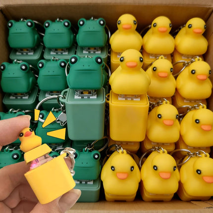 Funny Croaking Frog Duck Luminous Button Keychain Keyboard Fidget Clicker Sound Keyring for Stress Relief Finger Toy Gift Decor