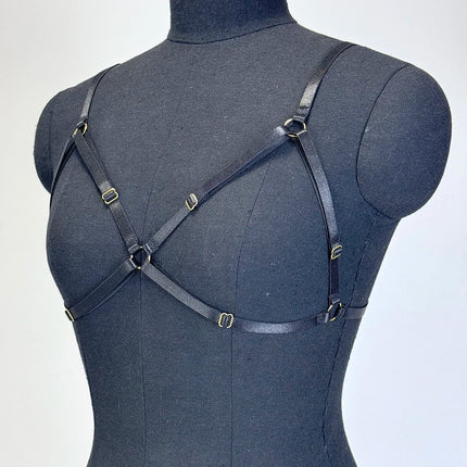 Women Sexy Lingerie Fashionable Straps Hollowed Out Black Wire Harness Strap Corset Shaped Bra Spandex Harajuku Gothic Black Bra