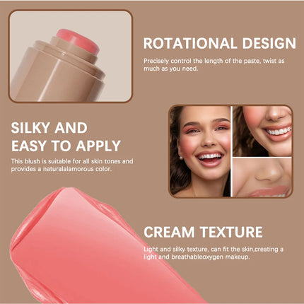 Lakerain Blush Stick Cheek Lip Tinted Moistured Long-wearing Flush Blusher Silky Brighten Blush Cream Cosmetics Matte Nakeup