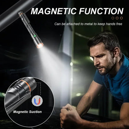 Mini Portable LED Flashlight Built-in Battery Torch With Pen Clip Tail Magnet USB Rechargeable Outdoor Camping Fishing Lantern
