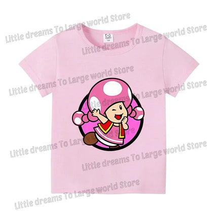 Super Marios Bros T-shirt for Kids Short Sleeve Shirt Cartoon Printed Tops Children Clothes Base Tee Boys Girls Clothing Gift