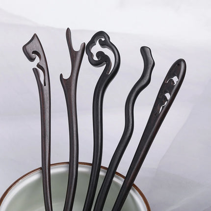 Ebony Wood Hairpins Handmade Purple Sandalwood Hair Stick for Women Fine Pattern Vintage Chinese Hair Pin Accessories