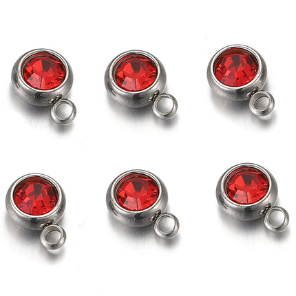 20pcs/lot 6mm Crystal Stainless Steel Rhinestone Charms Birthstone Pendants for Jewelry Making DIY Necklace Bracelet Accessories