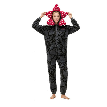 Adult Kids Fall Winter Thicken Cannibal Flower Demogorgon Cosplay Costume Comfortable Flannel Fabric Pajamas Halloween Suit