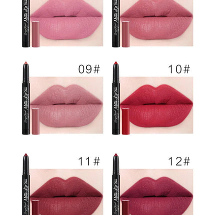 12 Colors Lipstick Pencil Matte Velvet Waterproof Long-lasting Non-stick Cup Lip Stick Sexy Rose Red Automatic Lip Liner Makeup