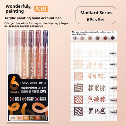 Languo 6 Colors Acrylic Painting Handbook Pens Multi-Color Gel Pen Student Neutral Pen Writing Marker Stationery