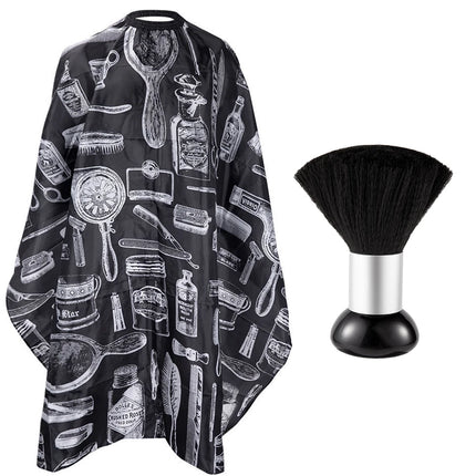 Barber Cape & Neck Brush Set, Waterproof Retro Print Hair Cutting Cape, Soft Neck Duster Brush for Salon Home Hairdressing
