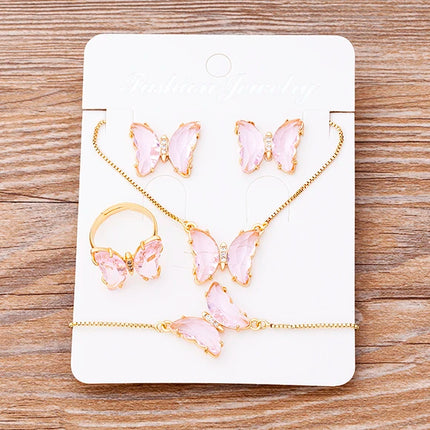 Nidin Lucky Butterfly Jewelry Sets For Women Wedding Jewelry 12 Colors  Zircon Earrings Bracelets Rings Pendant Necklace Gift