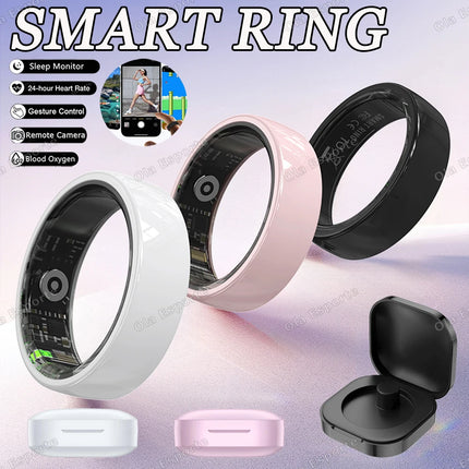 New Smart Ring With Box Heart Rate Stress Monitoring Men Womenes Smartring Gesture Control Waterproof Health Sports Rings 2025