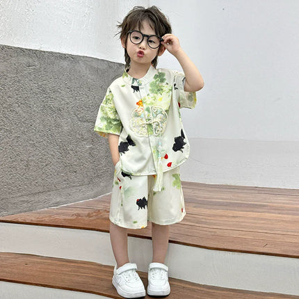 Summer Short Sleeve Two-piece Set Kids Clothes Casual Boy Outfit Baby Tang Style Fashion Children's Sets Hanfu Suit Boys Costume