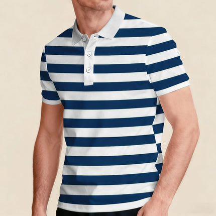 Summer men's striped short-sleeved POLO shirt fashionable lapel button top breathable, comfortable and versatile