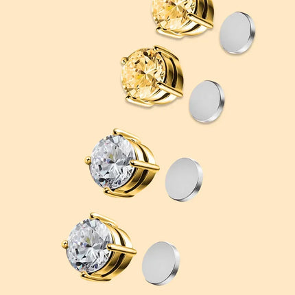 1Pairs Crystal Strong Magnetic Ear Stud Clip Earrings for Men and Women Punk Round Zircon Magnet Earrings Non Piercing Jewelry