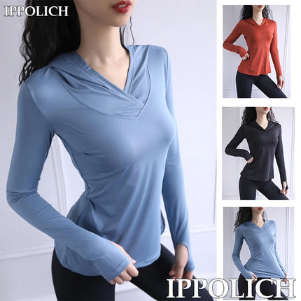 Yoga Hoodie Long Sleeve Women Breathable Long Sleeve Yoga Clothes Fitness Thumb Hole Mesh Breathable Yoga Hoodies Long T-shirt