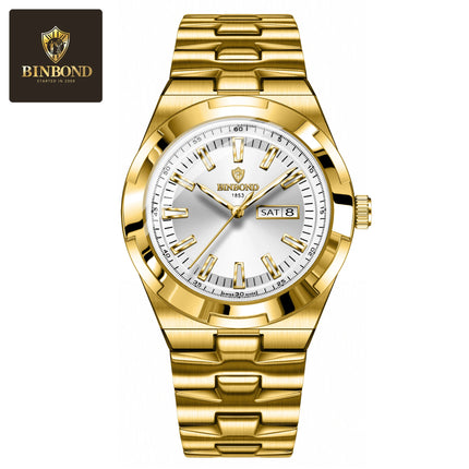 BINBOND New Luxury Quartz Men's Wristwatch Sport Men Watches Waterproof Luminous Date Week Stainless Steel Men's Watch Male Reloj