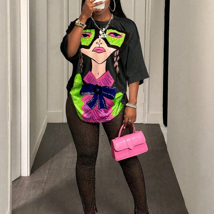 BamGleam Oversized T-shirt Loose Casual Hip-Hop Style Graphic Printed Women T-Shirt Summer Fashion Y2k Ladies Clothes Female Tee