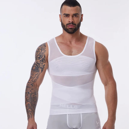 Compression Shirt for Men Slimming Undershirt Body Shaper Tank Top Gynecomastia Sleeveless Shapewear Vest Mesh Cross Suit 3XL