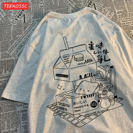 Delicious Milk With Personalized Design Man Tees Fitting Loose Fitting Tee Clothing Leisure Home T Shirt Pleasure Youth Tops