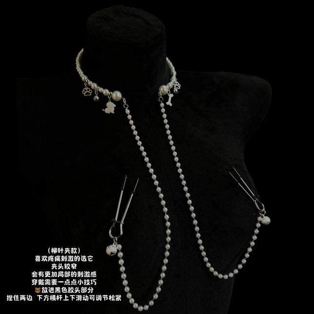 New Bell Nipple Clamps Pearl Collar Body Chain BDSM Training Fetish Breast Bondage Sexy Accessories for Woman Adult Sex Toys