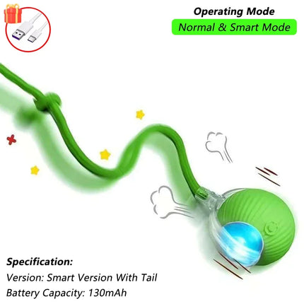 Cat Interactive Ball Toy Automatic Rolling Ball Faux Tail Rechargeable Smart Pet Electric Toy Dog Cat Training Imitate Mouse