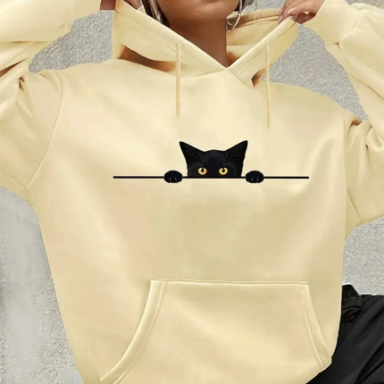 Women's autumn and winter loose casual CAT pattern printed long sleeved hooded Fashion Casual Sweatshirt Harajuku Unisex ﻿