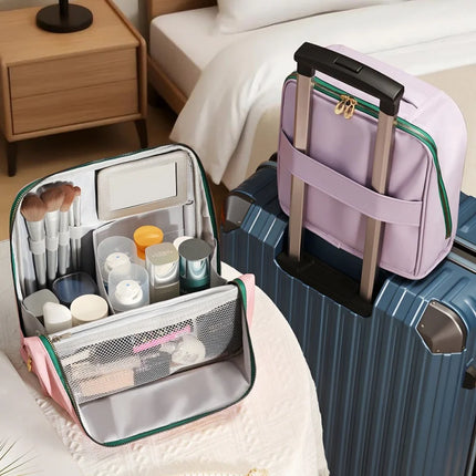 2025 New PU Stand Up Makeup Bag Large Capacity Waterproof Makeup Storage Bag Large Opening Travel Toilet Bag