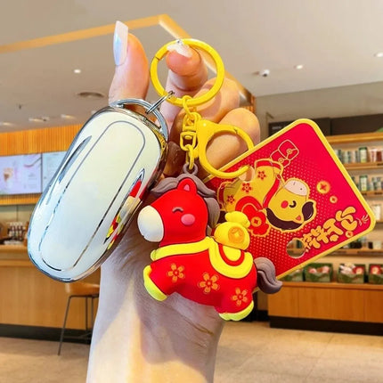 Cartoon Horse Keychain Year of Horse Lucky Zodiac Pony Keyring Horse Pedant Chinese Zodiac Horse Design Key Ring New Year Gift