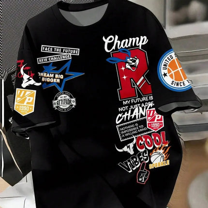 New Creative Breathable Men's T-shirt with Graffiti Printed Pattern Outdoor Quick drying Comfortable Sports Top