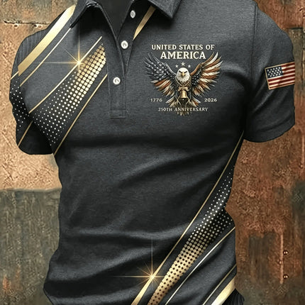 3D Printed Leaf Boat Polo Shirt For Men America Flag Pattern Tees Summer Street Loose Short Sleeve Tops Lapel T-Shirts