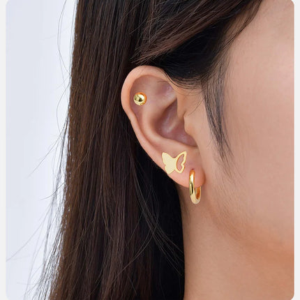 Vnox 6pcs/set Stainless Steel Stud Hoop Earrings Simple Classic 18K Gold Plated Earrings For Women Holiday Jewelry Set Wholesale