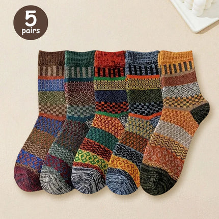 1/2/5 Pairs Women's Autumn Winter Wool Socks Warm Soft Mid Length Socks Ultra Thick Women's Antifreeze Cashmere Short Socks