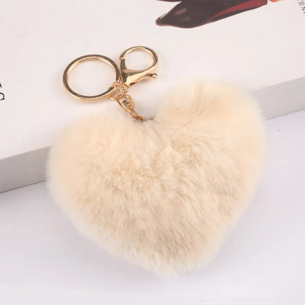 New Heart Plush Hair Ball Keychain Women Leopard Pompom Love Car Key Chain Bags Pendant Hairball Key Rings Jewelry llaveros 키링